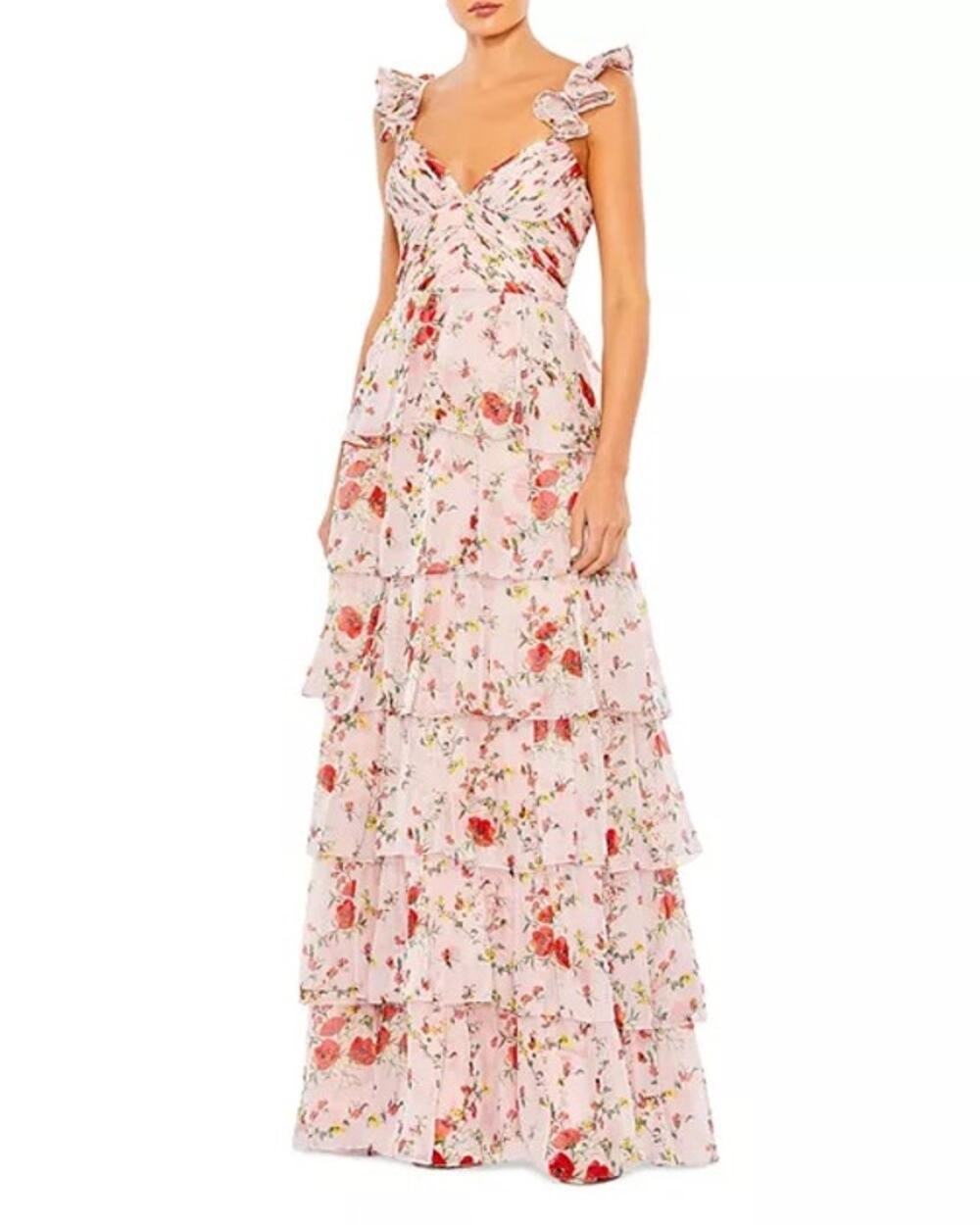 Ieena for Mac Duggal ruffle strap floral gown size 6
